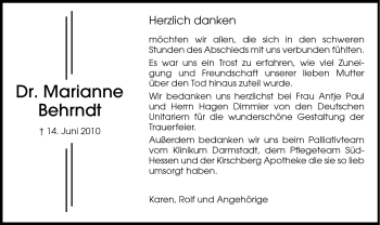 Traueranzeige von Marianne Behrndt von Darmstädter Echo, Odenwälder Echo, Rüsselsheimer Echo, Groß-Gerauer-Echo, Ried Echo