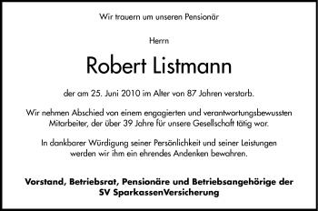 Traueranzeige von Robert Listmann von Echo-Zeitungen (Gesamtausgabe)