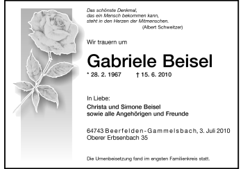 Traueranzeige von Gabriele Beisel von Odenwälder Echo