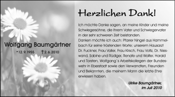 Traueranzeige von Wolfgang Baumgärtner von Echo-Zeitungen (Gesamtausgabe)