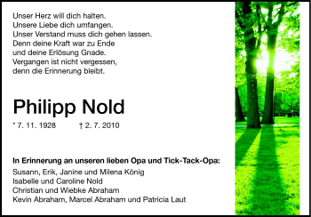 Traueranzeige von Philipp Nold von Rüsselsheimer Echo, Groß-Gerauer-Echo, Ried Echo