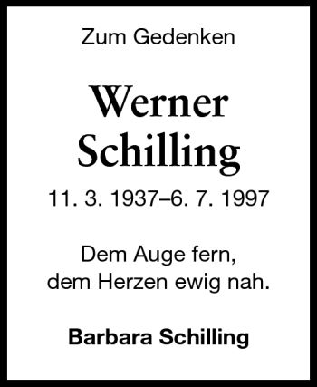 Traueranzeige von Werner Schilling von Echo-Zeitungen (Gesamtausgabe)