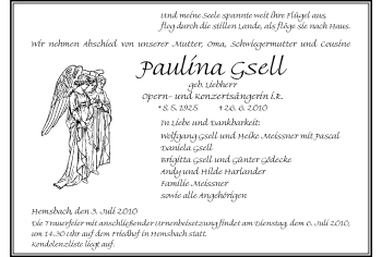Traueranzeige von Paulina Gsell von Starkenburger Echo