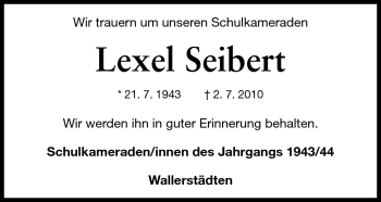 Traueranzeige von Lexel Seibert von Rüsselsheimer Echo, Groß-Gerauer-Echo, Ried Echo