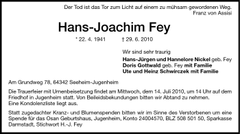Traueranzeige von Hans-Joachim Fey von Echo-Zeitungen (Gesamtausgabe)