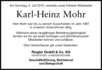 Traueranzeige von Karl-Heinz Mohr von Echo-Zeitungen (Gesamtausgabe)