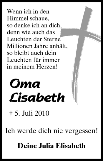 Traueranzeige von Lisabeth - von Echo-Zeitungen (Gesamtausgabe)