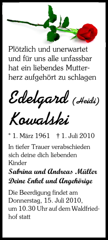 Traueranzeige von Edelgard Kowalski von Darmstädter Echo, Odenwälder Echo, Rüsselsheimer Echo, Groß-Gerauer-Echo, Ried Echo