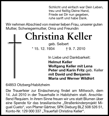 Traueranzeige von Christina Keller von Echo-Zeitungen (Gesamtausgabe)