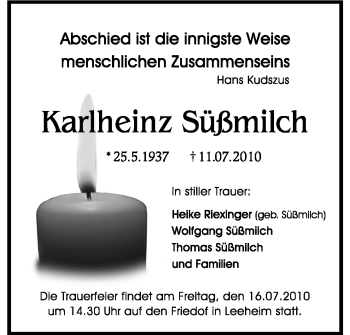 Traueranzeige von Karl-Heinz Süßmilch von Rüsselsheimer Echo, Groß-Gerauer-Echo, Ried Echo