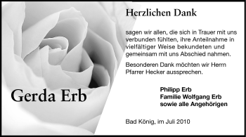 Traueranzeige von Gerda Erb von Odenwälder Echo