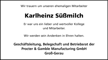 Traueranzeige von Karlheinz Süßmilch von Rüsselsheimer Echo, Groß-Gerauer-Echo, Ried Echo