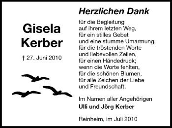 Traueranzeige von Gisela Kerber von Echo-Zeitungen (Gesamtausgabe)