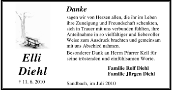 Traueranzeige von Elli Diehl von Odenwälder Echo