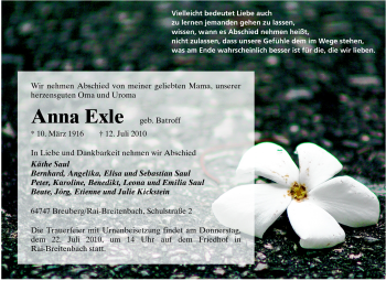 Traueranzeige von Anna Exle von Odenwälder Echo
