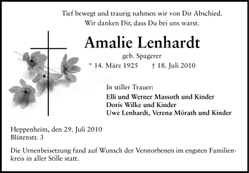 Traueranzeige von Amalie Lenhardt von Starkenburger Echo