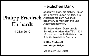 Traueranzeige von Philipp Friedrich Erhardt von Echo-Zeitungen (Gesamtausgabe)