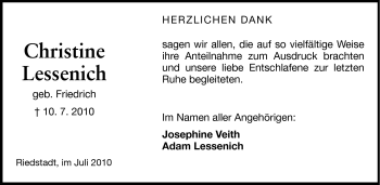 Traueranzeige von Christine Lessenich von Rüsselsheimer Echo, Groß-Gerauer-Echo, Ried Echo