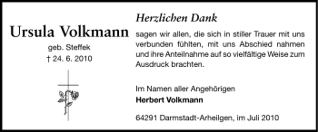 Traueranzeige von Ursula Volkmann von Echo-Zeitungen (Gesamtausgabe)