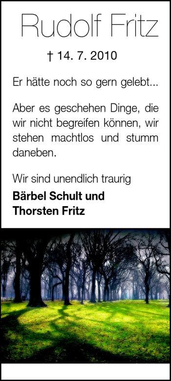 Traueranzeige von Rudolf Fritz von Odenwälder Echo