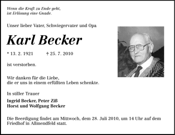 Traueranzeige von Karl Becker von Rüsselsheimer Echo, Groß-Gerauer-Echo, Ried Echo