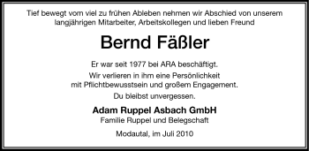 Traueranzeige von Bernd Fäßler von Echo-Zeitungen (Gesamtausgabe)