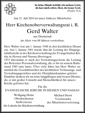 Traueranzeige von Gerd Walter von Echo-Zeitungen (Gesamtausgabe)