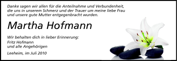 Traueranzeige von Martha Hofmann von Rüsselsheimer Echo, Groß-Gerauer-Echo, Ried Echo