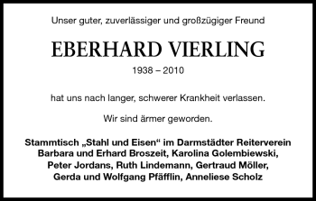 Traueranzeige von Eberhard Vierling von Echo-Zeitungen (Gesamtausgabe)
