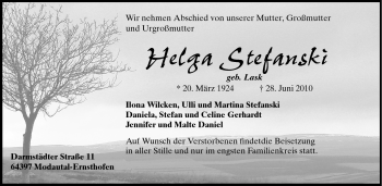 Traueranzeige von Helga Stefanski von Echo-Zeitungen (Gesamtausgabe)