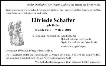 Traueranzeige von Elfriede Schaffer von Echo-Zeitungen (Gesamtausgabe)
