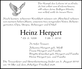 Traueranzeige von Heinz Hergert von Echo-Zeitungen (Gesamtausgabe)