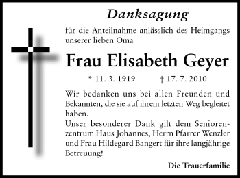 Traueranzeige von Elisabeth Geyer von Starkenburger Echo