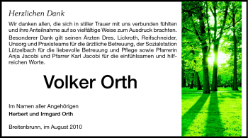 Traueranzeige von Volker Orth von Odenwälder Echo