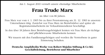 Traueranzeige von Trude Marx von Echo-Zeitungen (Gesamtausgabe)