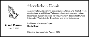 Traueranzeige von Gerd Daum von Odenwälder Echo