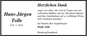Traueranzeige von Hans Jürgen Tolle von Odenwälder Echo
