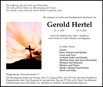 Traueranzeige von Gerold Hertel von Starkenburger Echo