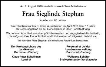 Traueranzeige von Sieglinde Stephan von Echo-Zeitungen (Gesamtausgabe)