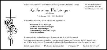 Traueranzeige von Katharine Petzinger von Rüsselsheimer Echo, Groß-Gerauer-Echo, Ried Echo