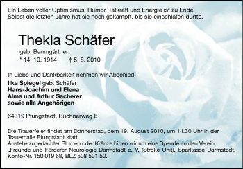 Traueranzeige von Thekla Schäfer von Echo-Zeitungen (Gesamtausgabe)