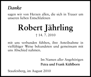 Traueranzeige von Robert Jährling von Echo-Zeitungen (Gesamtausgabe)