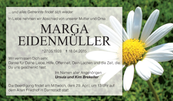 Traueranzeige von Marga Eidenmüller von Echo-Zeitungen (Gesamtausgabe)