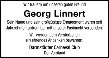 Traueranzeige von Georg Linnert von Echo-Zeitungen (Gesamtausgabe)