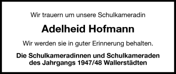 Traueranzeige von Adelheid Hofmann von Rüsselsheimer Echo, Groß-Gerauer-Echo, Ried Echo