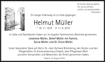 Traueranzeige von Helmut Müller von Odenwälder Echo