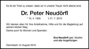 Traueranzeige von Peter Neudörfl von Echo-Zeitungen (Gesamtausgabe)