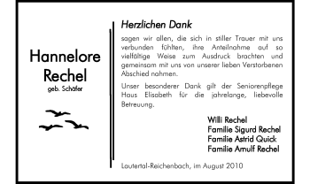 Traueranzeige von Hannelore Rechel von Echo-Zeitungen (Gesamtausgabe)