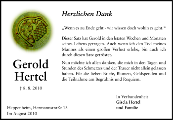 Traueranzeige von Gerold Hertel von Starkenburger Echo