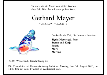Traueranzeige von Gerhard Meyer von Echo-Zeitungen (Gesamtausgabe)